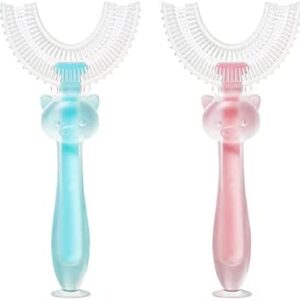 Vicloon Cepillo de dientes para niños con forma de U, 2 Pcs Silicona de Grado Alimenticio,