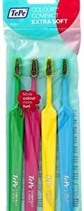 TePe Colour Compact x-Soft – Set de 4 cepillos de dientes para niños y adultos – Cepillo