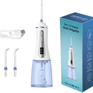 WOFEI Irrigador Bucal Electrico Portatil Profesional 350ML con 2 Boquillas 5 Modos IPX7