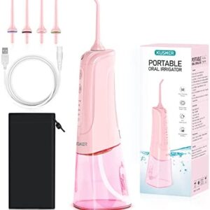 Irrigador Bucal Portatil KUSKER, Irrigador Dental Profesional con 4 modos y 4 Boquillas,
