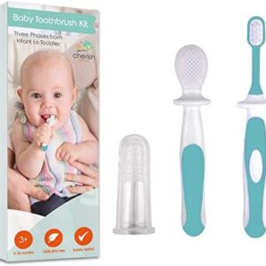 Set cepillos dientes bebé (3 a 24 meses) - Set 3 cepillos: cepillo de dedo libre de BPA,