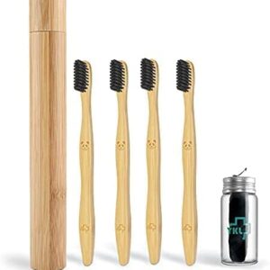 Juego de cepillo de dientes de bambú ecológico, 1 portacepillos de bambú de viaje, 4