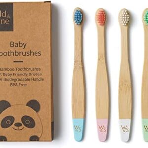 Wild & Stone | Cepillo de dientes de bambú orgánico para bebés | Cuatro colores | Cerdas
