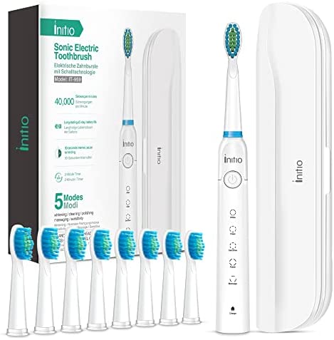 Initio Cepillo de dientes eléctrico, 5 modos con temporizador inteligente, 8 cabezales de