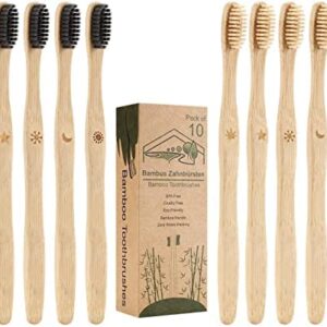 Cepillo Dientes Bambu, Paquete de 10 Cepillos de Dientes,5 cepillo de carbón bambú y 5