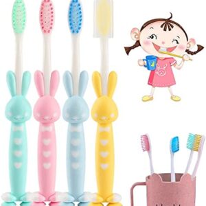 4 cepillos de dientes para niños, diseño de conejo de dibujos animados, cepillos de