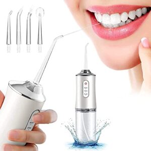 Irrigador Bucal Portátil, Irrigador Dental con 3 Modos 4 Boquillas Multifuncionales, IPX7