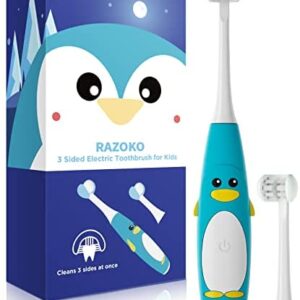 Cepillo de dientes eléctrico para niños de 3 caras con 2 cabezales de cepillo,