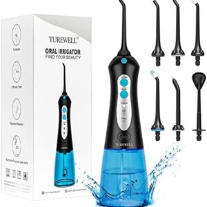 Irrigadores Bucales Portatil-TUREWELL Irrigador Dental con 6 Boquillas 3 Modos,IPX7
