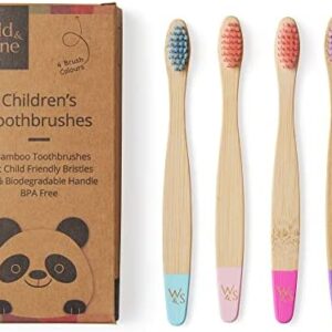 Wild & Stone | Cepillo de dientes de bambú orgánico para niños | Paquete de 4 colores