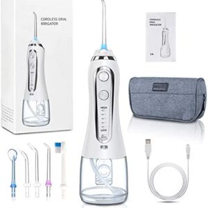 Irrigador Bucal Portátil con 6 Boquillas, Multifuncional 300ml Irrigador Dental,