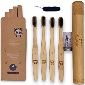 YVS® - 4x Cepillo Dientes Viaje, Cepillo Dientes Bambu, Cepillo de Dientes Suave, Bamboo