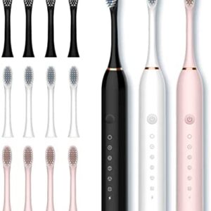 Set 3 Cepillos de Dientes Eléctricos Rosa, Blanco, Negro, limpiador bucal recargable, pack