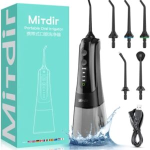 MiTdir Irrigador Bucal 5 Jet Tips 4 Modos IPX7 Impermeable 300ML Desmontable Gran Tanque