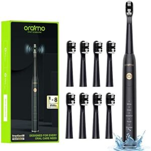 Oraimo Cepillo de Dientes Eléctrico con 8 Cepillos de Dientes Enchufados, 5 Modos