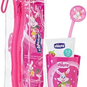 Chicco - Estuche Cepillo de Dientes para Niños con Vaso, Cerdas Suaves, Agarre Ergonómico,