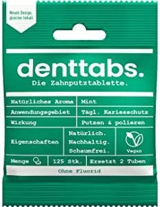 DENTTABS Stevia - Menta Zahnputztabletten fluoridfrei, Paquete 1er (1 x 125 Pieza)