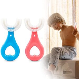 Juego de 2 cepillos de dientes redondos para niños en forma de U, calidad alimentaria en
