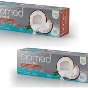 BIOMED Pasta de tooth Super White sin fluoruro, 99% ingredientes naturales, juego de
