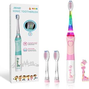 Seago Cepillo de dientes infantil con luz de colores, Cepillo electrico infantil 3 cabezal