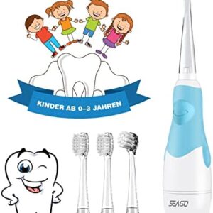 Cepillo de dientes eléctrico para niños, azul SEAGO, con batería, cepillo suave, sónico