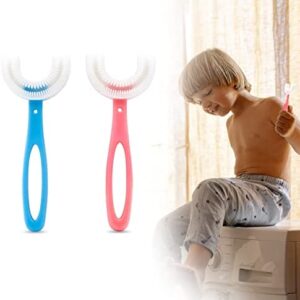 Juego de 2 cepillos de dientes redondos para niños en forma de U, calidad alimentaria en