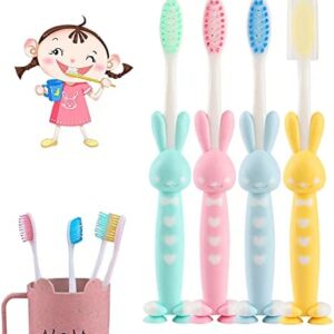 4 cepillos de dientes para niños de conejito de dibujos animados, cepillos de dientes