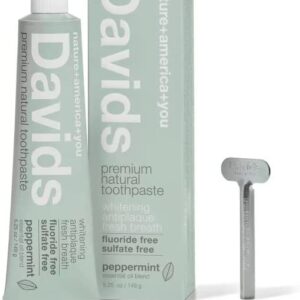 Davids Natural Toothpaste, Whitening, Antiplaque, Fluoride-Free, SLS-Free, Peppermint Oil,