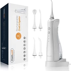 Irrigador Oral Portátil, Limpiador Eléctrico de Dientes Mornwell D50WS con 3 Modos y 5