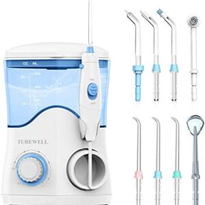 TUREWELL Irrigador Dental, Irrigador Bucal Professionale con 8 Boquillas Multifuncionales,