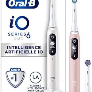 Oral-B iO 6 Juego de 2 cepillos de dientes eléctricos conectados Bluetooth, blanco y rosa,