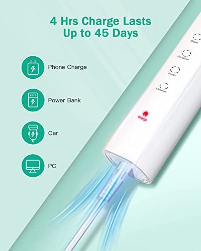 Initio Cepillo de dientes eléctrico, 5 modos con temporizador inteligente, 8 cabezales de - Imagen 6