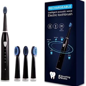 Cepillo de Dientes Eléctrico Sónico Recargable con 5 Modos, Temporizador de 2 Minutos y 4