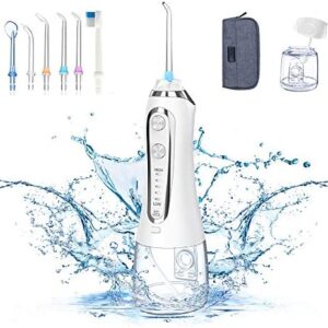Irrigador Bucal Portátil, Irrigador Dental Viaje con 5 Modos 6 Boquillas, Irrigadores con