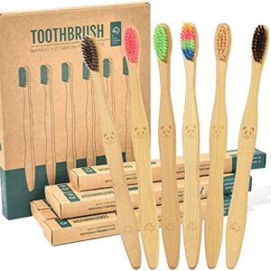 Y-kelin 12 Cepillos de dientes de carbón ecológicos de bambú natural, cepillo de dientes