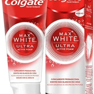 Colgate Max White Ultra Active Foam, Pasta de Dientes Blanqueante, Elimina las Manchas de