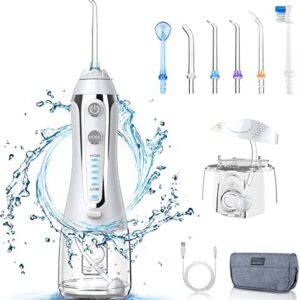 Irrigadores bucales Portátil, Irrigador Dental con 6 Boquillas 5 Modos, IPX7 Impermeable,