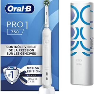Oral-B Pro 1 750 Cepillo Eléctrico Blanco con 1 Estuche de Viaje y 1 Cabezal, Diseñado Por