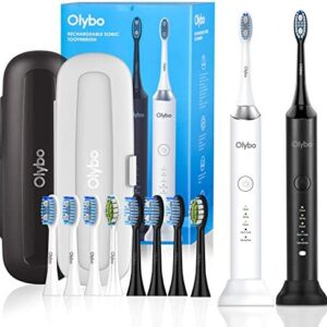 Olybo Cepillo de dientes eléctrico sónico de doble pack, 2 piezas de mangos y 2 estuches