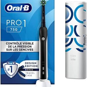 Oral-B Pro 1 750 Cepillo Eléctrico Negro con 1 Estuche de Viaje y 1 Cabezal, Diseñado Por