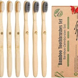 Cepillo Dientes Bambu, Cepillos de Dientes 6 Pack 100% Libre de BPA, cepillo de carbón