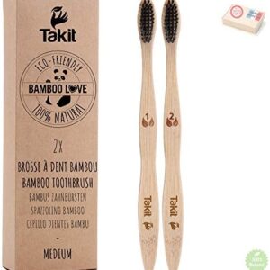 TAKIT Cepillo Dientes Bambu - x2 - Cerdas Medianas Con Carbón Infundido - Bio - Ecológico
