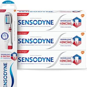 Sensodyne Pack De 3 Pasta De Dientes Con Un Cepillo De Dientes Suave Sensibilidad &