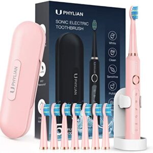 Cepillos de Dientes Eléctrico Sónico para Dientes Sensibles - Cepillo Electrico Rosa con 8