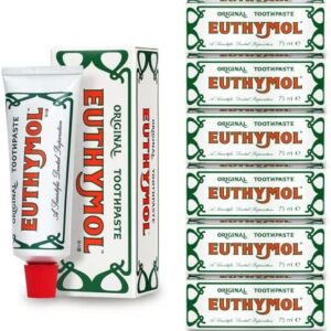Euthymol Original Pasta de dientes 75ml x 6, Sin Flúor, Antiplaca, Antibacteriano,