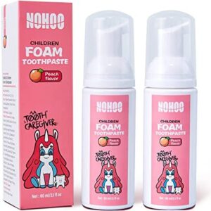 NOHOO Pasta de dientes en espuma para niños con sabor a frutas, fórmula natural sin flúor,