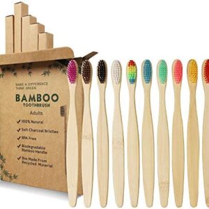 GeekerChip Cepillos de Dientes de Bambú,Paquete de 10 Cepillo de Dientes Bambú di Cerdas
