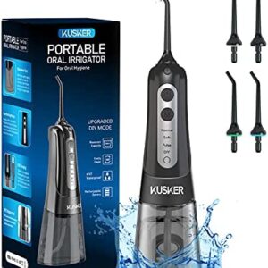 Irrigador Bucal Portatil KUSKER, Irrigador Dental Profesional con 4 modos y 4 Boquillas,