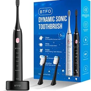 BTFO Cepillo de Dientes Eléctrico con 5 Modos 2 Cabezales de Repuesto USB Recargable