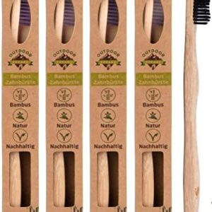Set de 4 cepillos de dientes madera de Bambú, vegano, biológico, biodegradable,100% libre